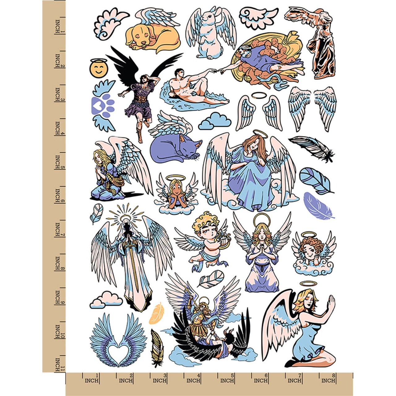 Angel Wings Feathers Cherubs Religious Temporary Tattoo Water Resistant Fake Body Art Set Collection